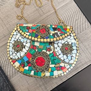 Ramla Colorful Mosaic Clutch with Chain